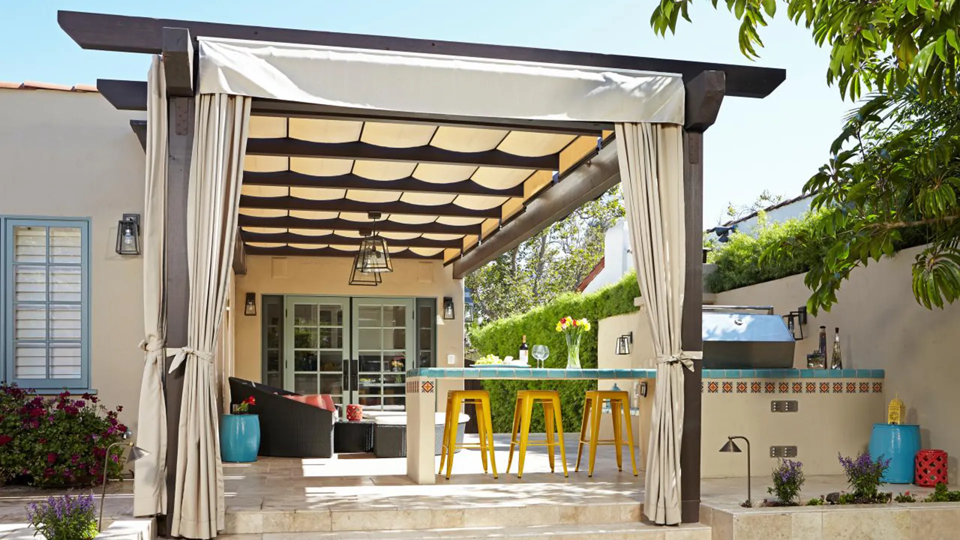 ShadeFlex Fit Outdoor Canopies on a Backyard Cabana