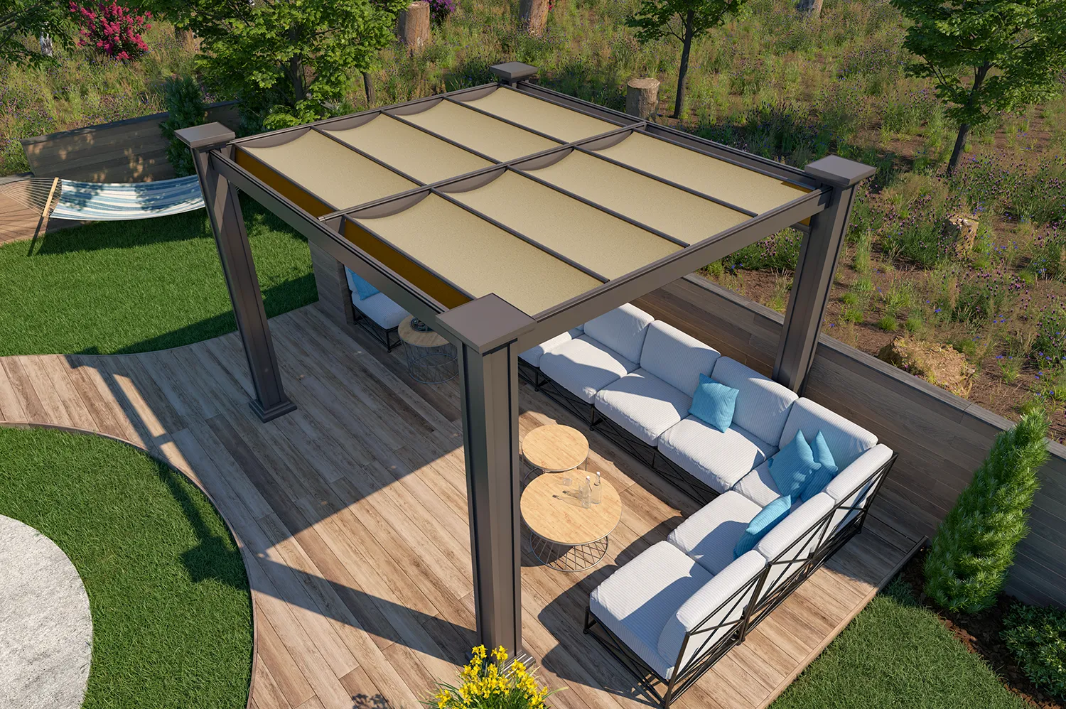 Craftsman aluminum patio cover with retractable canopies