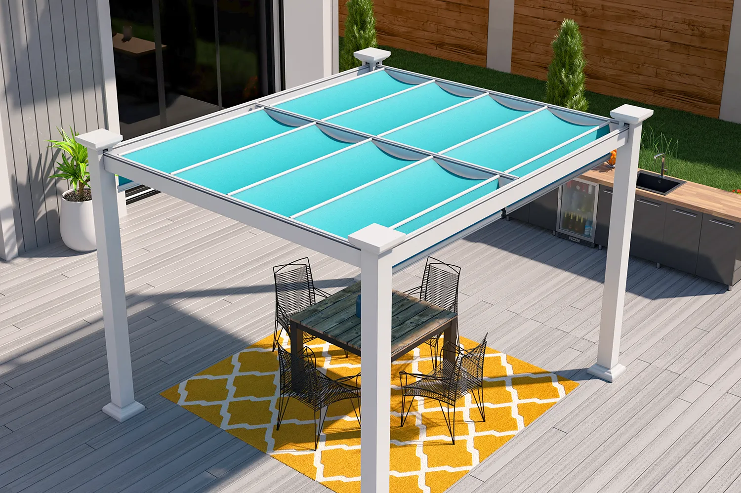 Outlook aluminum patio cover with Sunbrella canopies
