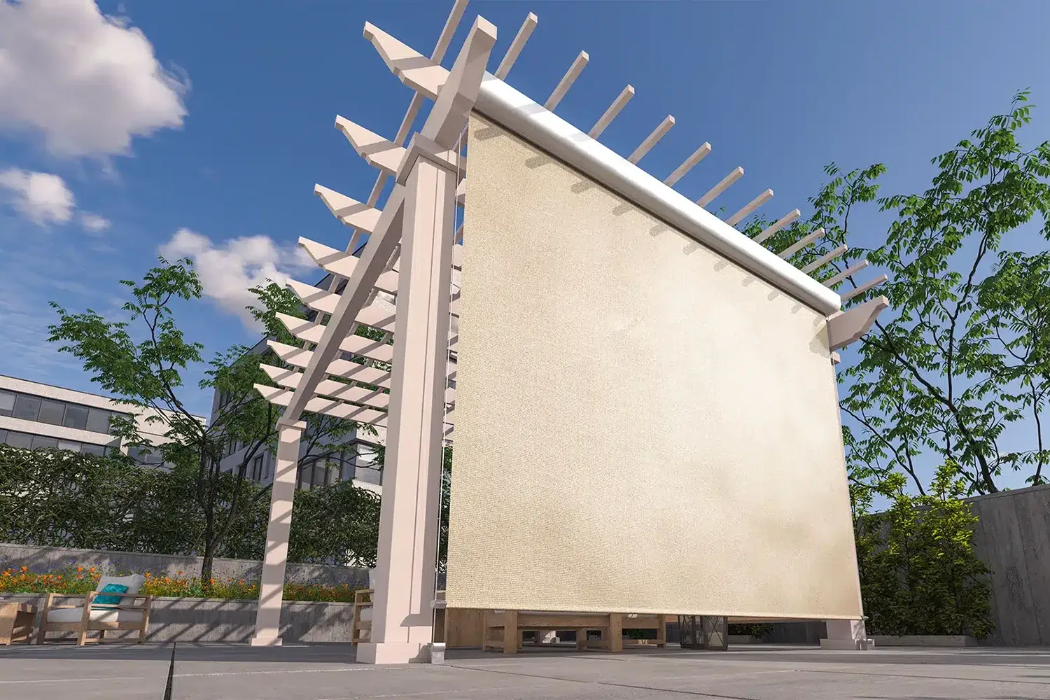 ShadeFlex Horizon Outdoor Blind adding shade to a pergola