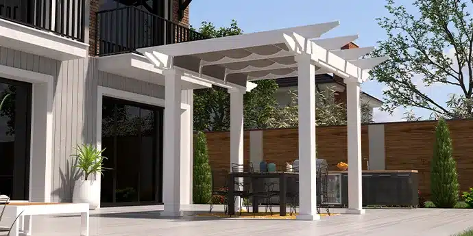 white fiberglass pergola with ShadeFlex retractable canopies - Marquis pergola