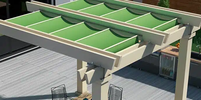 close up of pergola with retractable canopies - Playa pergola